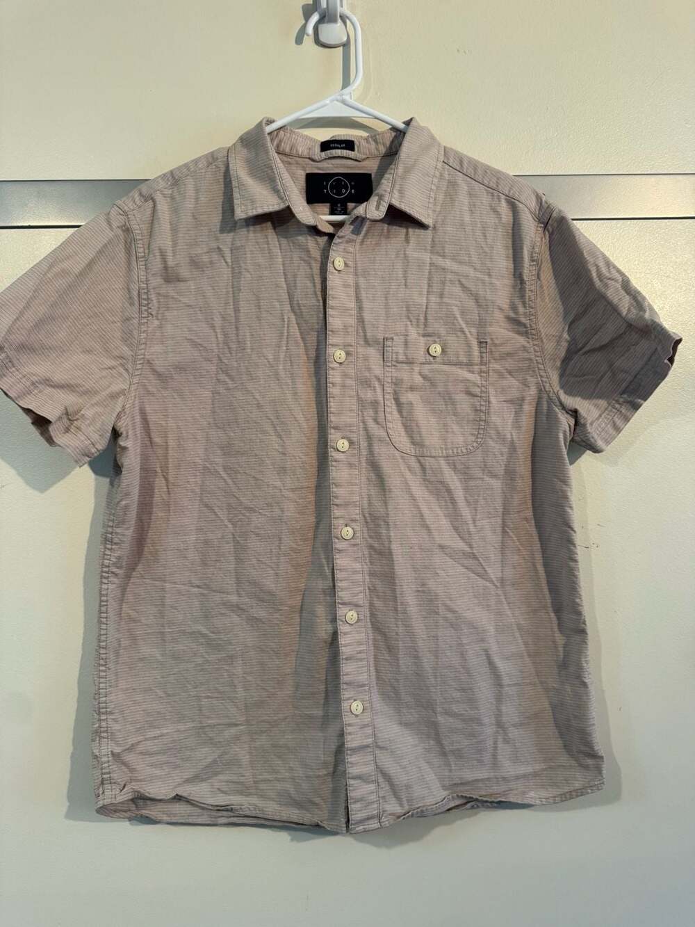 Eventide Men's Short Sleeve Button Down Shirt Size M Tan Striped